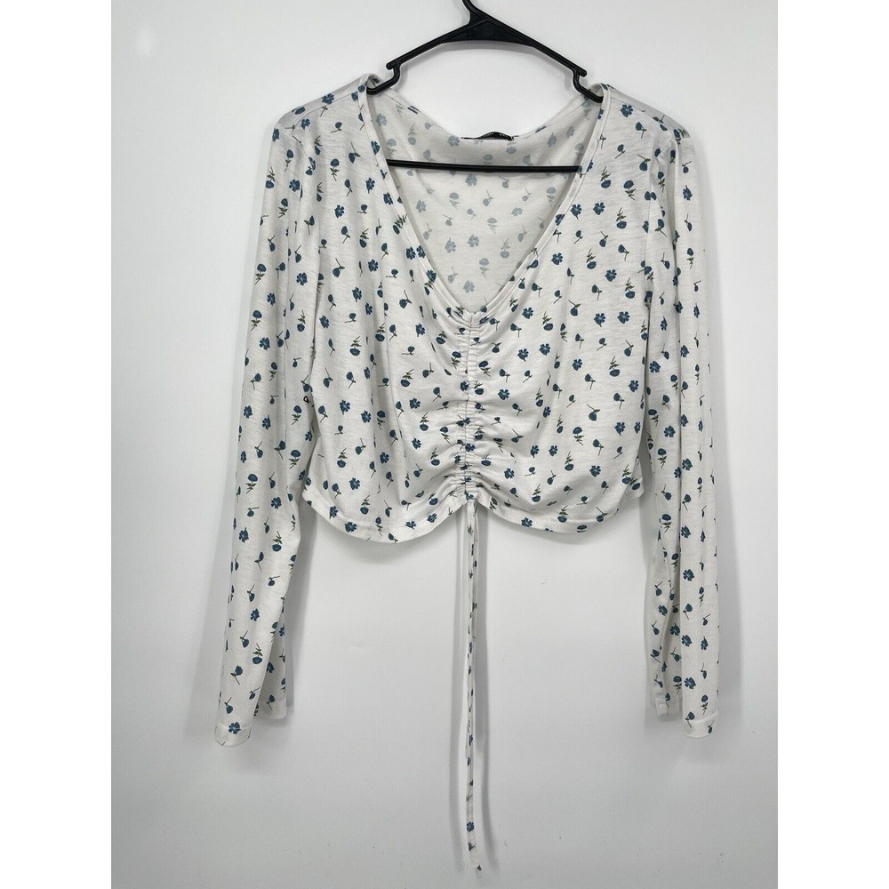 Shein Women's Shirt Long Sleeve Crop Top Blouse Tee Floral Size 0XL White